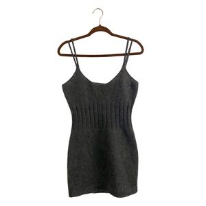 Vintage 1980s Victoria Lynn 80% Mohair Wool Knit Mini Dress Gray Small Grunge